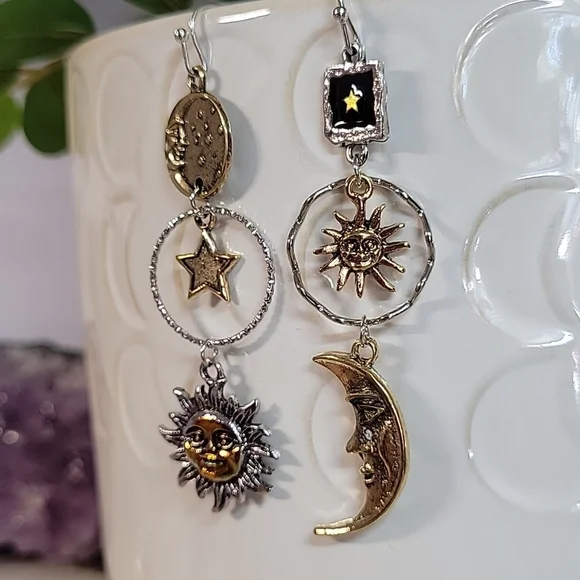 Celestial Two-Tone Drop Earrings, 925 wires - Picture 7 of 12